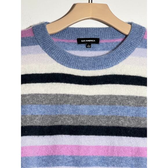 525 America Women's Multicolor Stripe 100% Cashmere Crewneck Pullover Sweater L - Picture 2 of 7